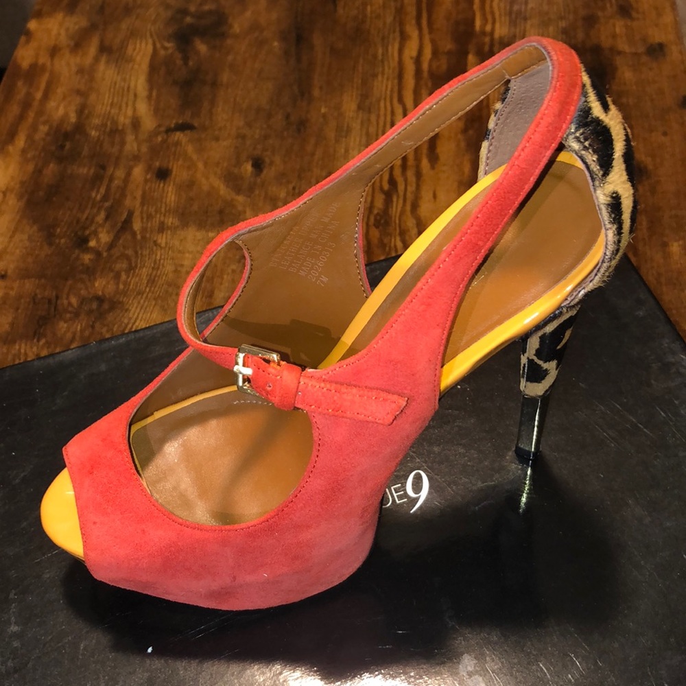 Like New Orange & Leopard Platform Peep Toe Heels!